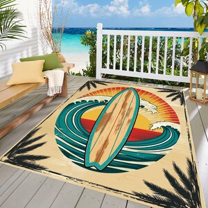 Surfboard Outdoor Rug, Coastal Beach Decor, Waterproof Patio Mat,Tropical Summer Balcony Rug image 9