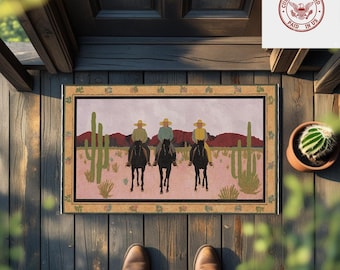 Cowboy Dijital Print Welcome Doormat , Western Washable Outdoor Rug,  Southwestern Rustic Entryway Mat
