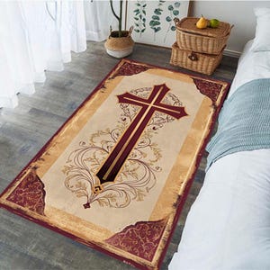 Custom Christian Mat, Christian Prayer Mat, Christian Gift, Cross Symbol Prayer Rug, Personalized Christian Rug, Dijital Print  Mat