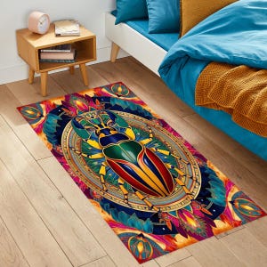 Colorful Scarab Beetle Rug, Scarab Beetle Rug, Hieroglyph Ancient Egypt Rug, Mystical rug, Home decor, Non-Slip Rug, Dijital Print Rug