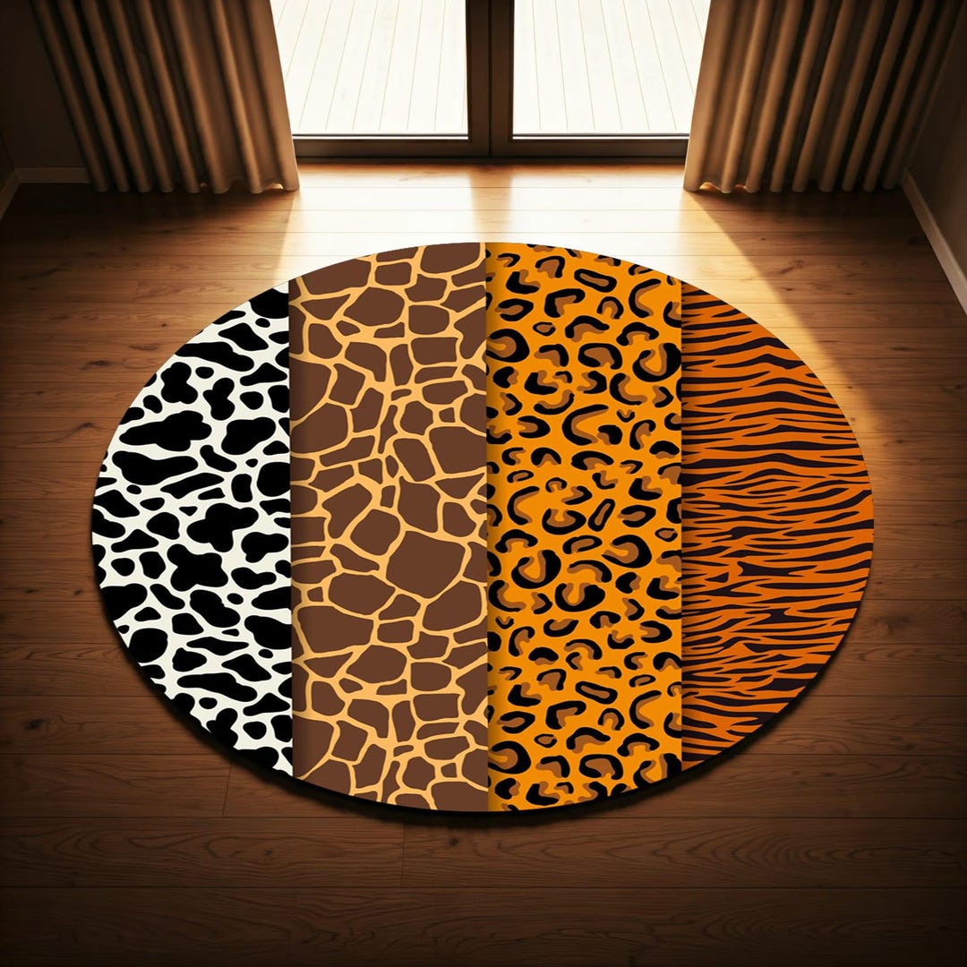 Animal Print Round Rug: Zebra, Leopard & Giraffe Pattern - Etsy