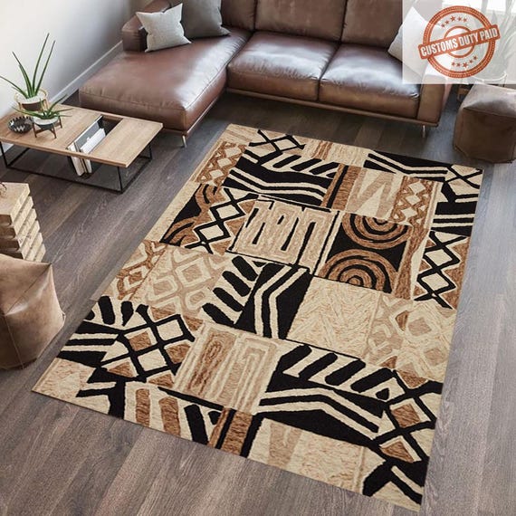 African Pattern Floor Decor: Washable Ethnic Nonslip Rug
