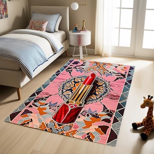 Lipstick  Pattern Rug, Lips Art, Red Lipstick Carpet, Fashion Rug, Dijital Print Rug, Birthday Gift Rug, Valentine's Day Gift, Makeup Lovers