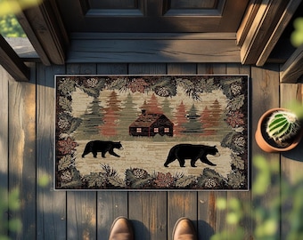 Rustic Bear Doormat: Southwestern Cabin Decor, Boho Entry Rug