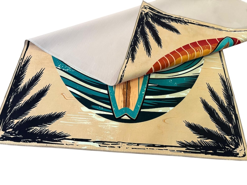 Surfboard Outdoor Rug, Coastal Beach Decor, Waterproof Patio Mat,Tropical Summer Balcony Rug image 5