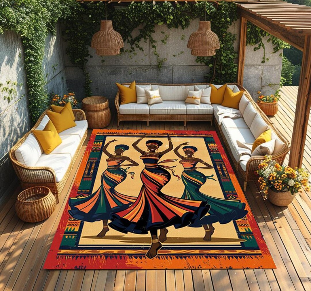 Outdoor Arabic Rug Design Ethnic African Women Pattern Outdoor Rug, Waterresistant Terrace Garden ...