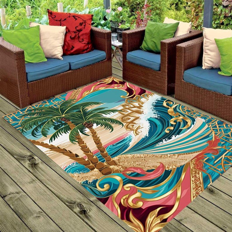 Tropical Palm Tree Outdoor Rug: Hawaii Theme, Waterproof Patio Decor - Etsy