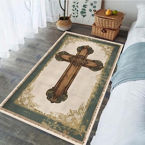 Christian Gift,Christian Prayer Mat,Cross Symbol Prayer Rug,Personalize Christian Rug, Custom Christian Mat,Dijital Print  Mat, Non-Slip Mat