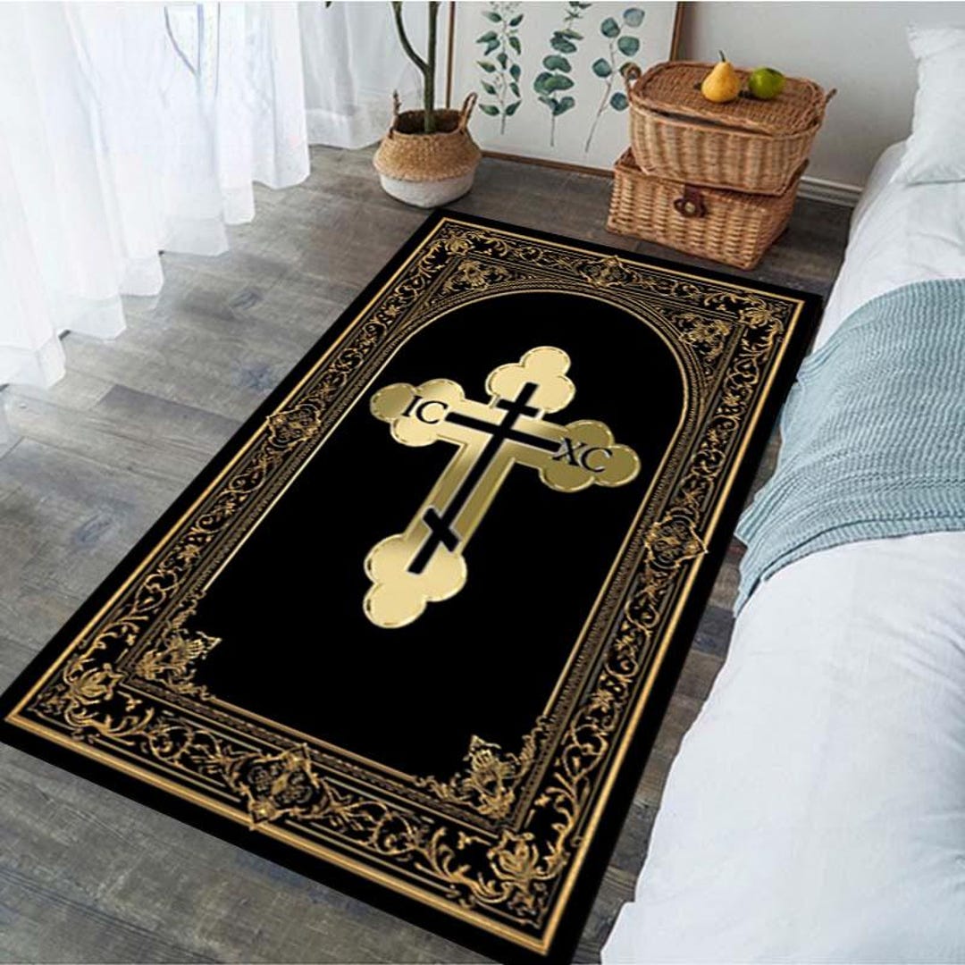 Orthodox Rug IC XC NIKA Cross Mat, Orthodox Christian Dijital Printed Prayer Rug ...