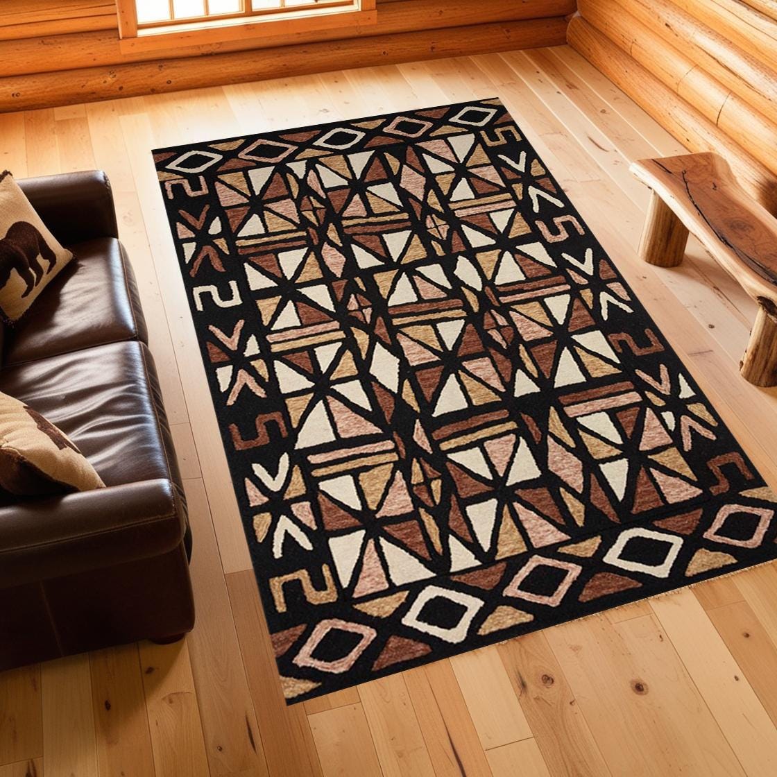 African Mat Pattern African Tribal Geometric Pattern Floor Decor Mat, Washable Ethnic ...
