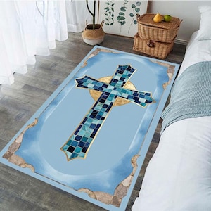 Custom Christian Mat, Christian Prayer Mat,Christian Gift,Cross Symbol Prayer Rug,Personalize Christian Rug,Dijital Print  Mat, Non-Slip Mat