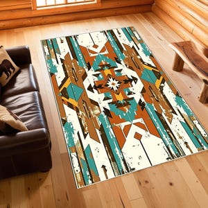 Anzek Rug,Traditional Local Area Rug - Aztek washable Rug, Area Rug with Ethnic Patterns, Living Room Decoration, Customizable Printed Rug