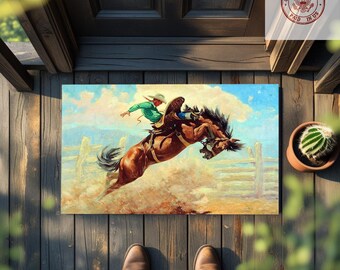 Rodeo Cowboy Waterproof Doormat, Cowboy  Washable  Welcome Doormat, Western Style Entrance Mat