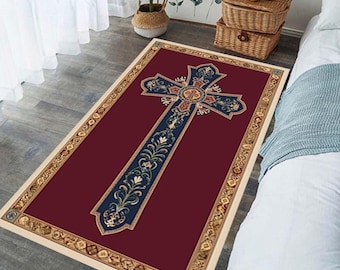 Christian Prayer Rug: Personalized Cross Design Praying Mat, Father's Day Gift