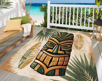 Waterproof Tiki Mask Outdoor Rug: Patio Garden Terrace Decor