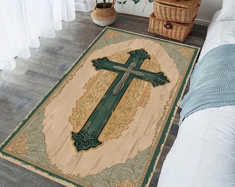 Christian Green Velvet Surface Cross Figure prayer kneeling mat For Praying Corner