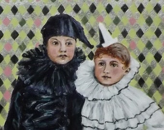 Pierrot y Pierrett... Pintura original