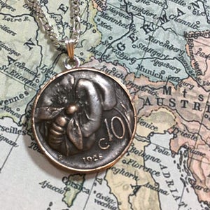 Vintage Pre-War Italian Copper Honey Honey Bee Lira Coin Pendant Necklace With or Without a Chain