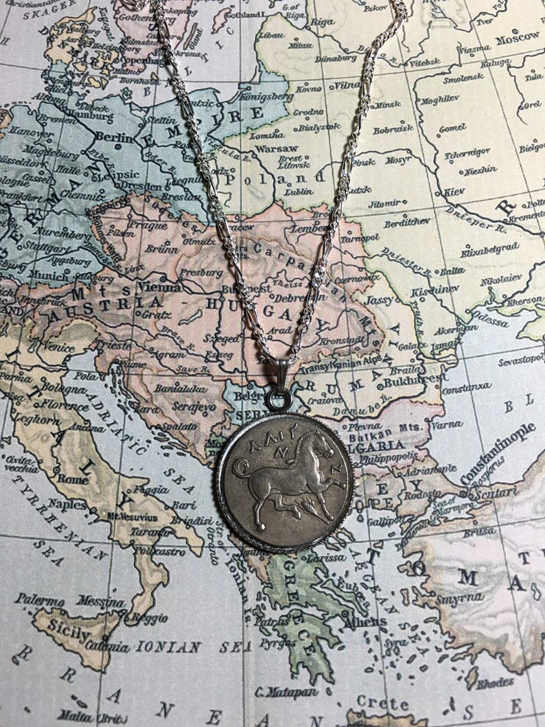 350BC Ancient Greek Reproduction Coin Horse Pendant Necklace