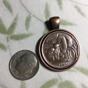 Vintage Pre-War Italian Copper Honey Bee Coin Pendant Necklace with Copper or Silver Bezel and Copper or Stainless Steel Ball Chain image 2