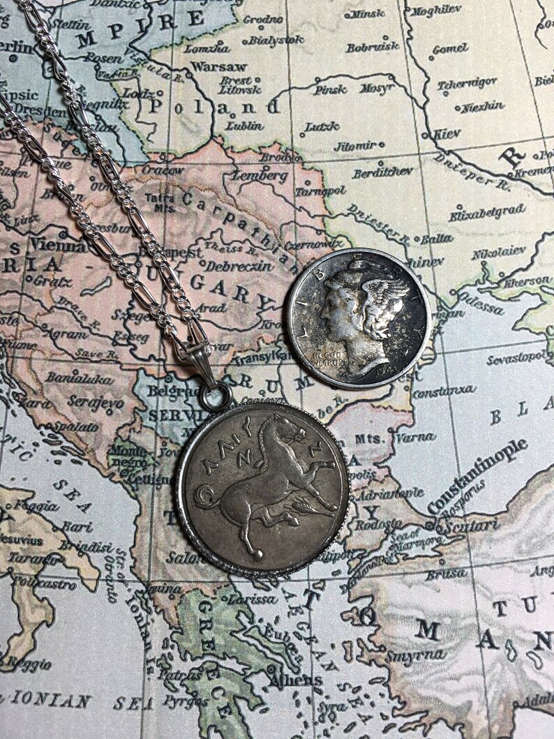 350BC Ancient Greek Reproduction Coin Horse Pendant Necklace