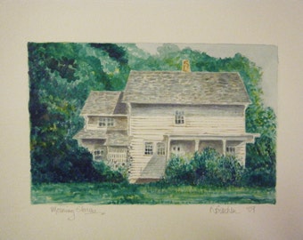 Casa Vieja con Pintura Original de Acuarela De las Glorias de la Mañana (Enmarcado)