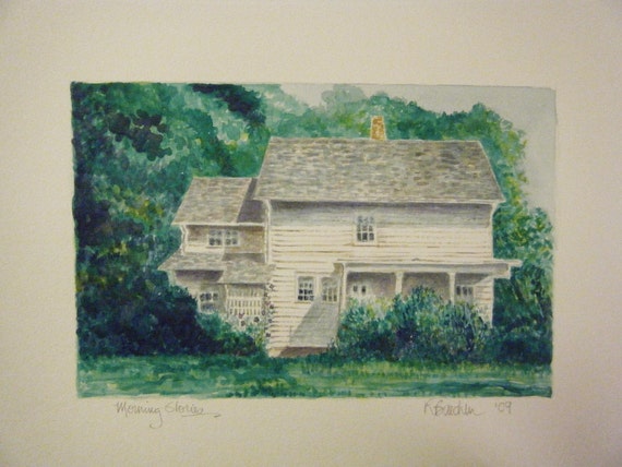 Old House with Morning Glories Original Watercolor Painting (Framed)