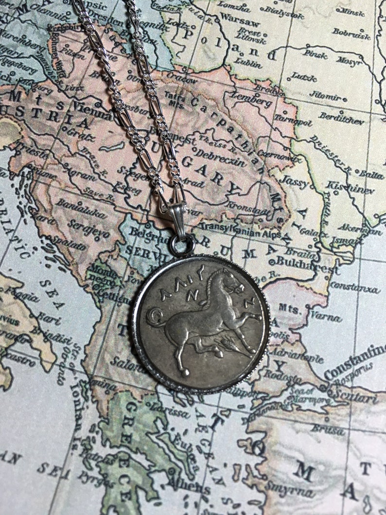 350BC Ancient Greek Reproduction Coin Horse Pendant Necklace