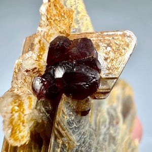 118 Carats Unique Etched Spessartine Garnet With Feldspar On Mica Crystal Specimen From Pakistan