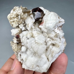 181 Gram Unique Spessartine Garnet With Mica On Feldspar Crystal Specimen From Pakistan