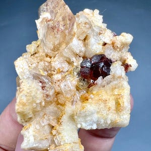 177 Carats Unique Etched Spessartine Garnet With Quartz On Feldspar Crystal Specimen From Pakistan