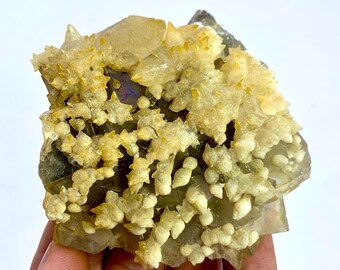 Iridescent Fluorite with Calcite Coating – Collector's Mineral, Pakistan