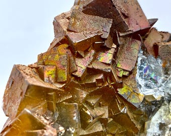 Iridescent Rainbow Fluorite Crystal Cluster: Natural Mineral Specimen, Pakistan
