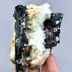 475 Gram Unique Etched  Black Tourmaline With Garnet & Mica On Feldspar Crystal Specimen From Pakistan