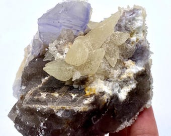 390 Gm Unique Cubic Fluorite With Calcite Crystal Specimen From Pakistan