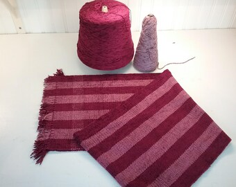 Hand woven scarf in raspberry and bordeaux