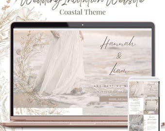 Beach Wedding Invitation Website Template: Coastal Canva Design (Digital)