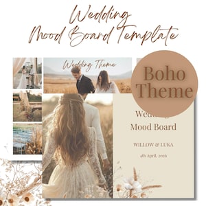 Plantilla personalizable de mood board de boda para Canva / Tablero de inspiración y paleta de colores para novias / Diseño de planificador de bodas / Boda bohemia