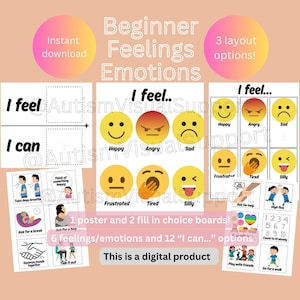 Feelings Emotions chart poster for toddlers simple I feel - calm choice social emotional - digital download - autism ABA visuals printable