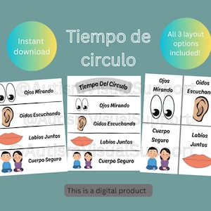 SPANISH ONLY  tiempo de circulo Circle time Rules - cuerpo seguro ojos mirando labios juntos oidos escuchando - producto digital -