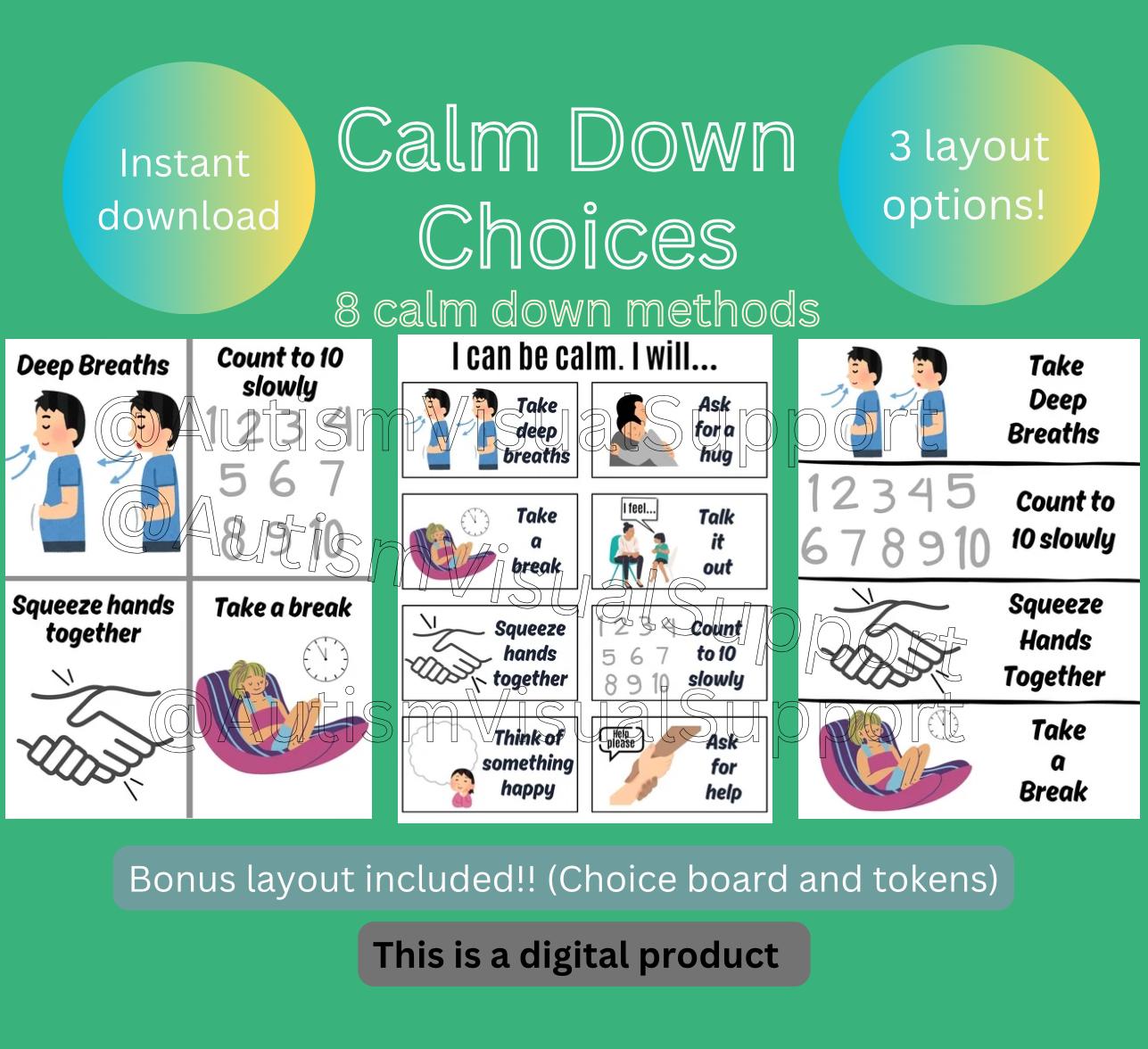 Calm Down Choices Methods - Calm Body Behavior Management Poster Calm ...
