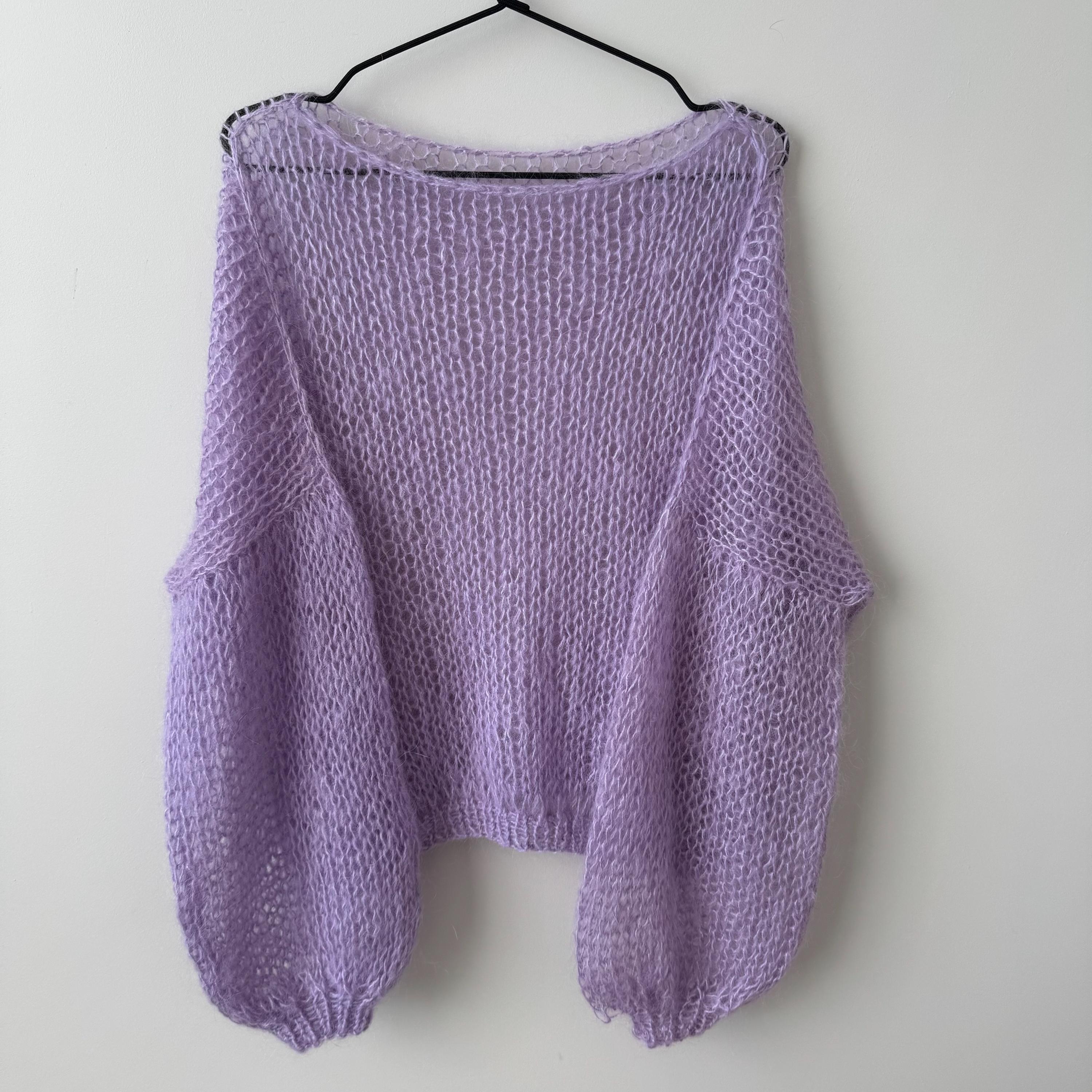 Handmade Lavender Mohair Sweater • Loose Knit off Shoulder