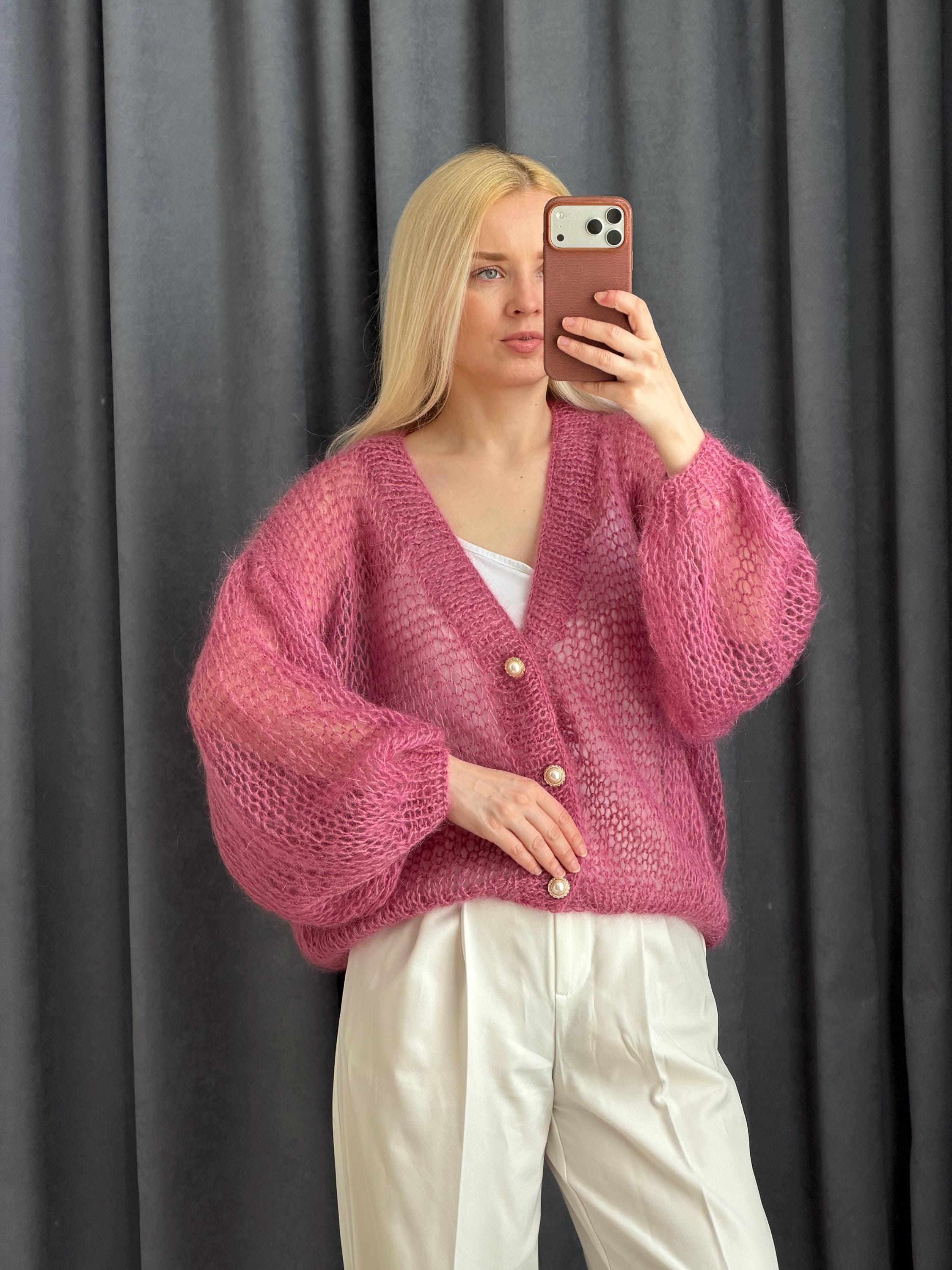 Dusty Rose Mohair Cardigan | Lightweight Button up Knit Sweater