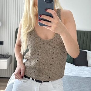 Häkeln Leinen beige Sommer Spitze Boho handmade Festival Top Geschenk für Mama Sie