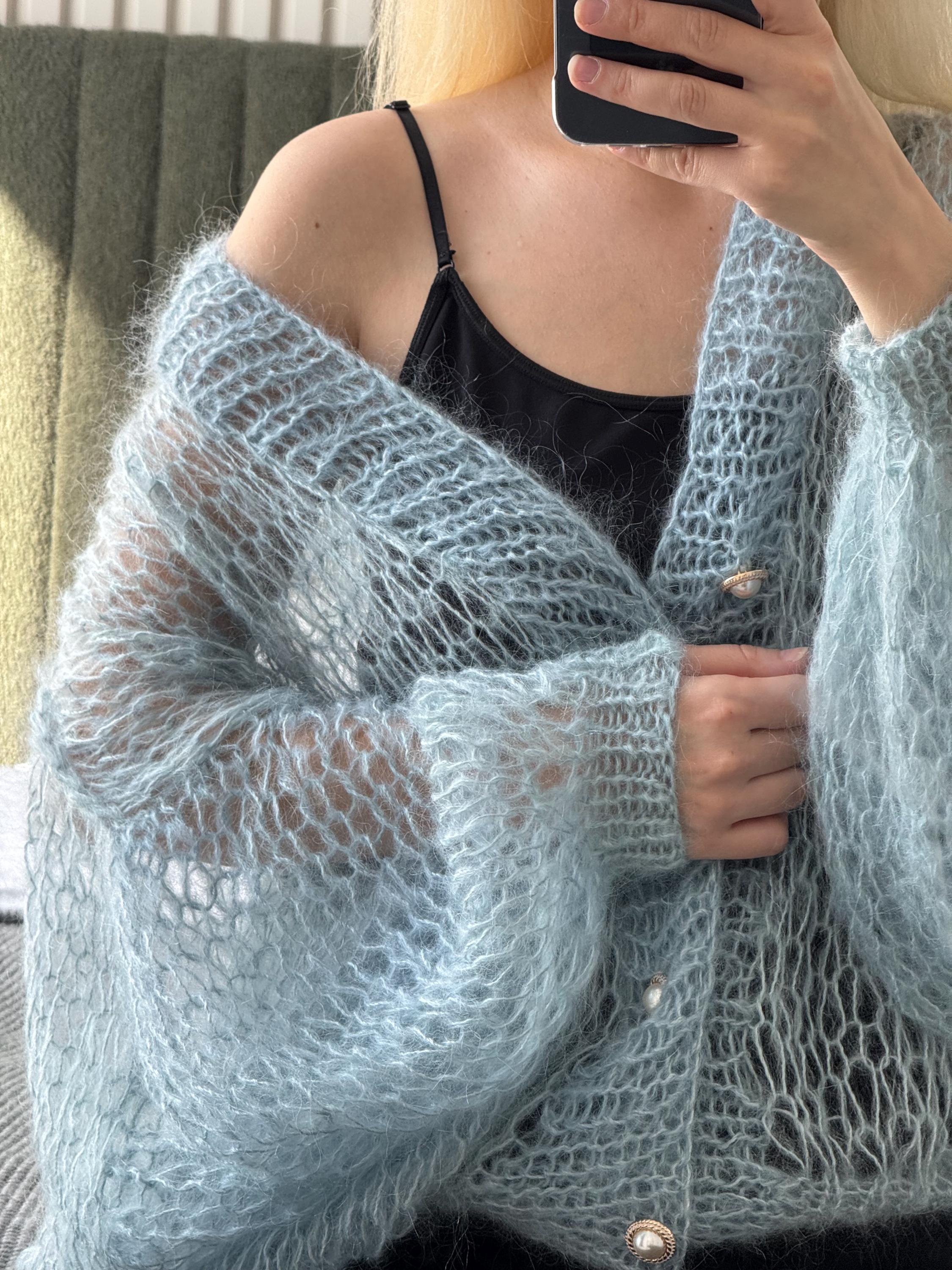 Handmade Mohair Oversize Blue Cardigan – Lightweight Cloud-like
