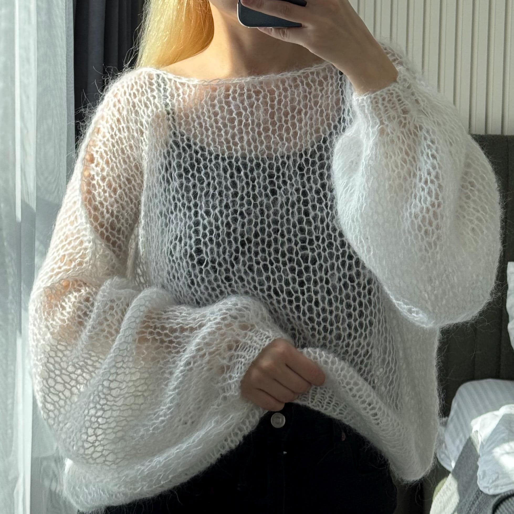 White Mohair Loose Knit Sweater – Handmade Bridal Wedding Pullover