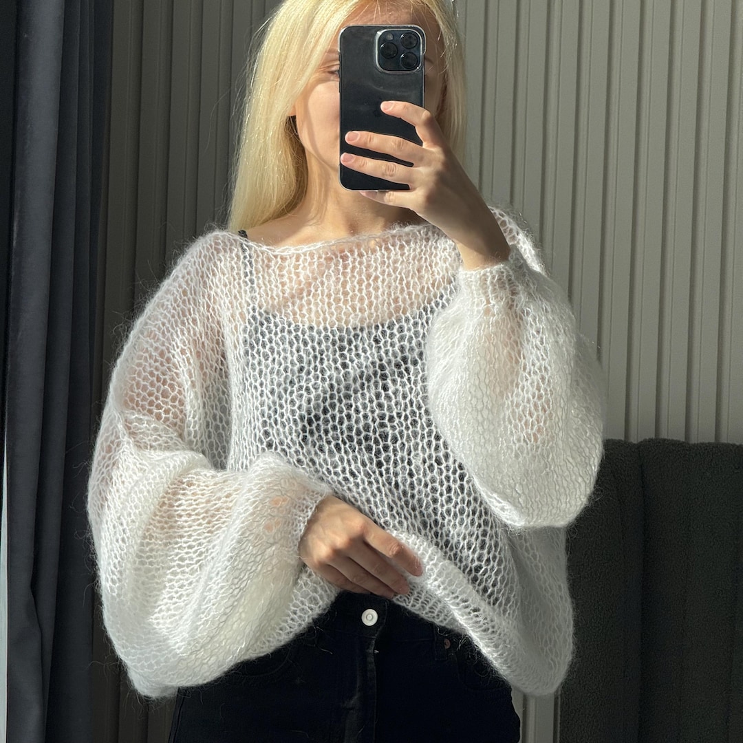 White Mohair Loose Knit Sweater – Handmade Bridal Wedding Pullover
