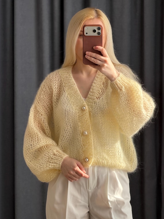Dusty Rose Mohair Cardigan | Lightweight Button up Knit Sweater