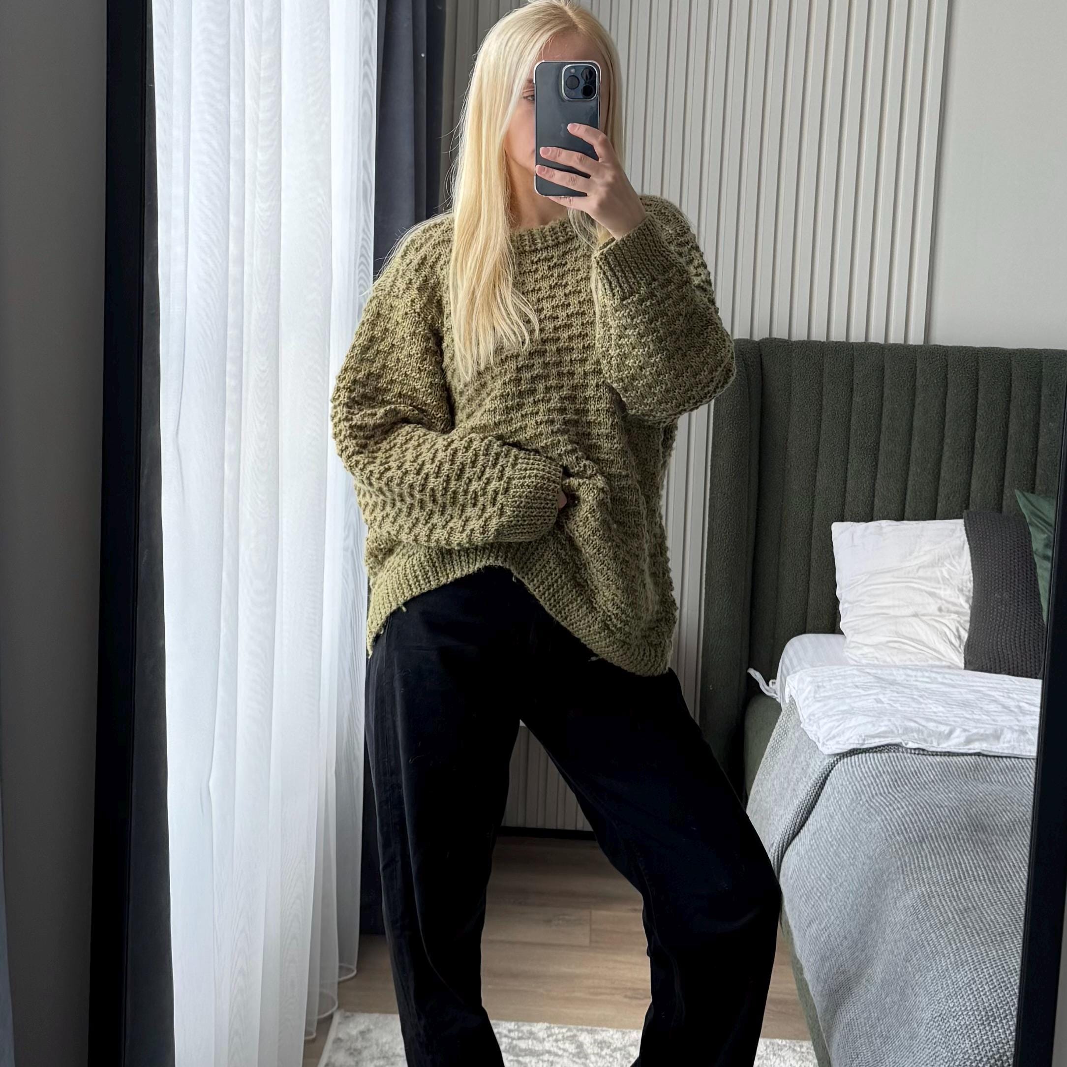Ready to Ship Olive Wool Ugly Green Oversized Chunky Knitted