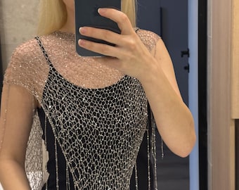 Handmade Sequin Triangle Shawl Gold Knitted Wrap Elegant Glitter Lace Shawl